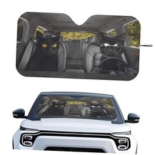 Car Front Windshield Sun Shade Reflect UV Sun and Heat Foldable Drive Black Cat