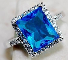 4CT Blue Topaz Topaz 925 Solid Sterling Silver Ring Sz 8 UB2-6