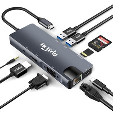 USB Hub, 9-in-1 USB Adapter with 4K USB to HDMI, VGA, Gigabit Ethernet, 100W ...