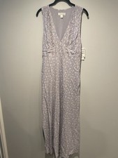 Treasure & Bond Maxi Dress L Purple/Ivory Little Paris Floral V Neck Boho NEW