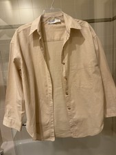 ANN MALI NY Long SL ButtonDown Linen/cotto shirt used champagne color-M now 9.95