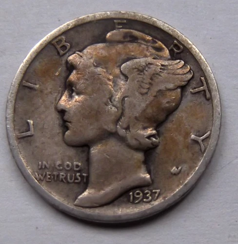 1937 d  Mercury Dime  90% Silver .0723 troy oz. VG