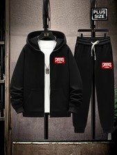 Men's plus size casual sweatshirt set fleece hooded zippered cardigan CROOKS