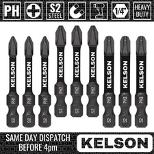 9 x Mixed Phillips  PH1  PH2  PH3  50mm Impact Screwdriver Bits 1/4" KELSON