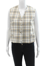 Drew Womens Cotton Blend Plaid V-Neck Sleeveless Button Up Vest Top Taupe Size M