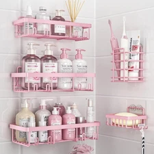 Shower Caddy Organizer Bathroom Wall Mount Adhesive Shelf Pink 5 Pack