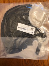 Women's Faux Fur Trapper hat with ear flaps, black hat with white fur, New