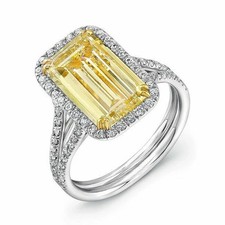 4CT Simulated White CZ  Yellow Citrine Halo Engagement Women Ring In 935 Silver