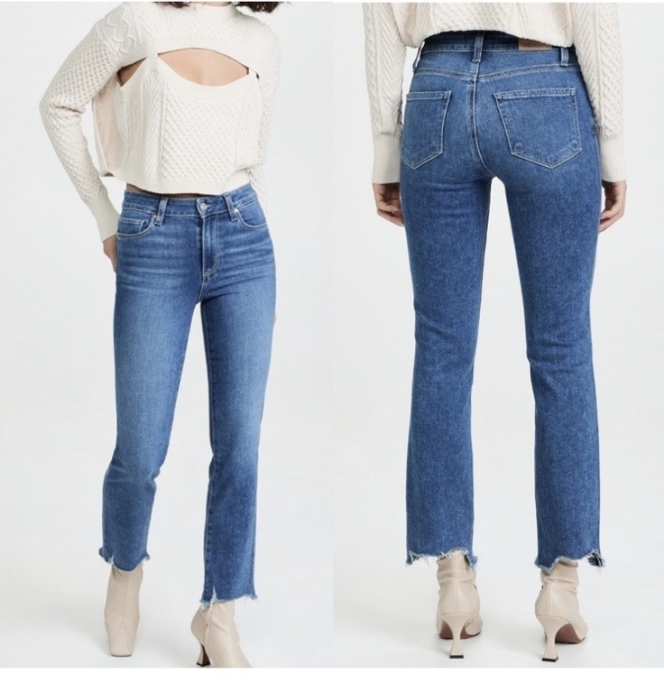 Paige Cindy High Rise Straight Leg Raw Hem Jeans Blue Denim Size 29