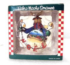 Fabric Mache Moose / Reindeer Ornament Holding Metal Noel Garland 6  Christmas