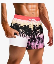 Surfcuz Mens 4.5 " Short swim Trunks Shorts Beach Surf Sz Small Palm Tree print