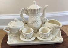 Mini Bisque Porcelain 10 pc Tea Set 1998 Roses Square Tray Vintage