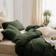 Dark Olive Green Duvet Cover Queen Size 3 Pieces, Soft Lightweight Quilt Co...