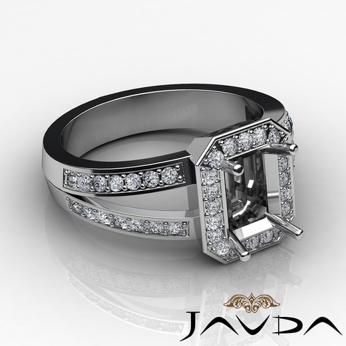 Halo Setting Semi Mount Diamond Engagement Emerald Ring 18k White Gold 0.55Ct - Picture 3 of 6