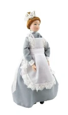 Dolls House Victorian Parlour Maid Woman Lady Servant in Grey Porcelain People