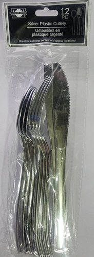 Caterer’s Corner Silver Plastic Cutlery 12 Piece Set