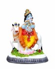 Hindu God Standing Krishna with Cow Idol Figurine Statue Sculpture 5.5 inches