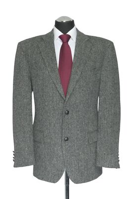 Harris Tweed Sakko Jackett 26 grau dunkelgrau Fischgrat 2-Knopf