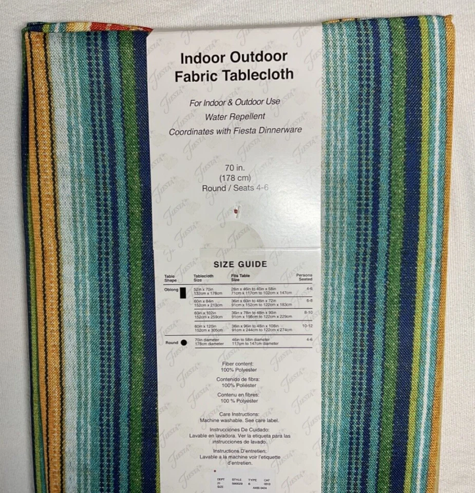 FIESTA КРЫТЫЙ ОТКРЫТЫЙ ТКАНИ 70 ДЮЙМОВ СКАТЕРТЬ ПОЛОСКИ 100% ПОЛИЭСТЕР NIP - Изображение 2 из 2
