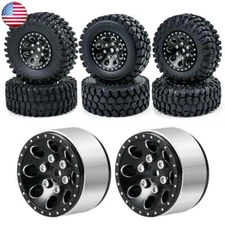 1.0" Beadlock CNC Wheel Rims & Mud Tires Set for 1/24 RC Crawler Car Axial SCX24
