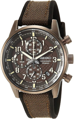 Seiko SSB371 Men's Essentials Brown Nylon Silicone Band Chronograph Watch  4954628233523 | eBay