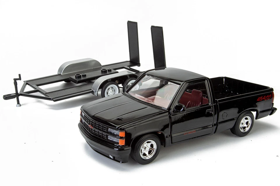 1992 Chevy 454SS Pickup w/ Tow Trailer 1:24 BLACK&Red Motormax 73203/76001 - Image 3 of 4