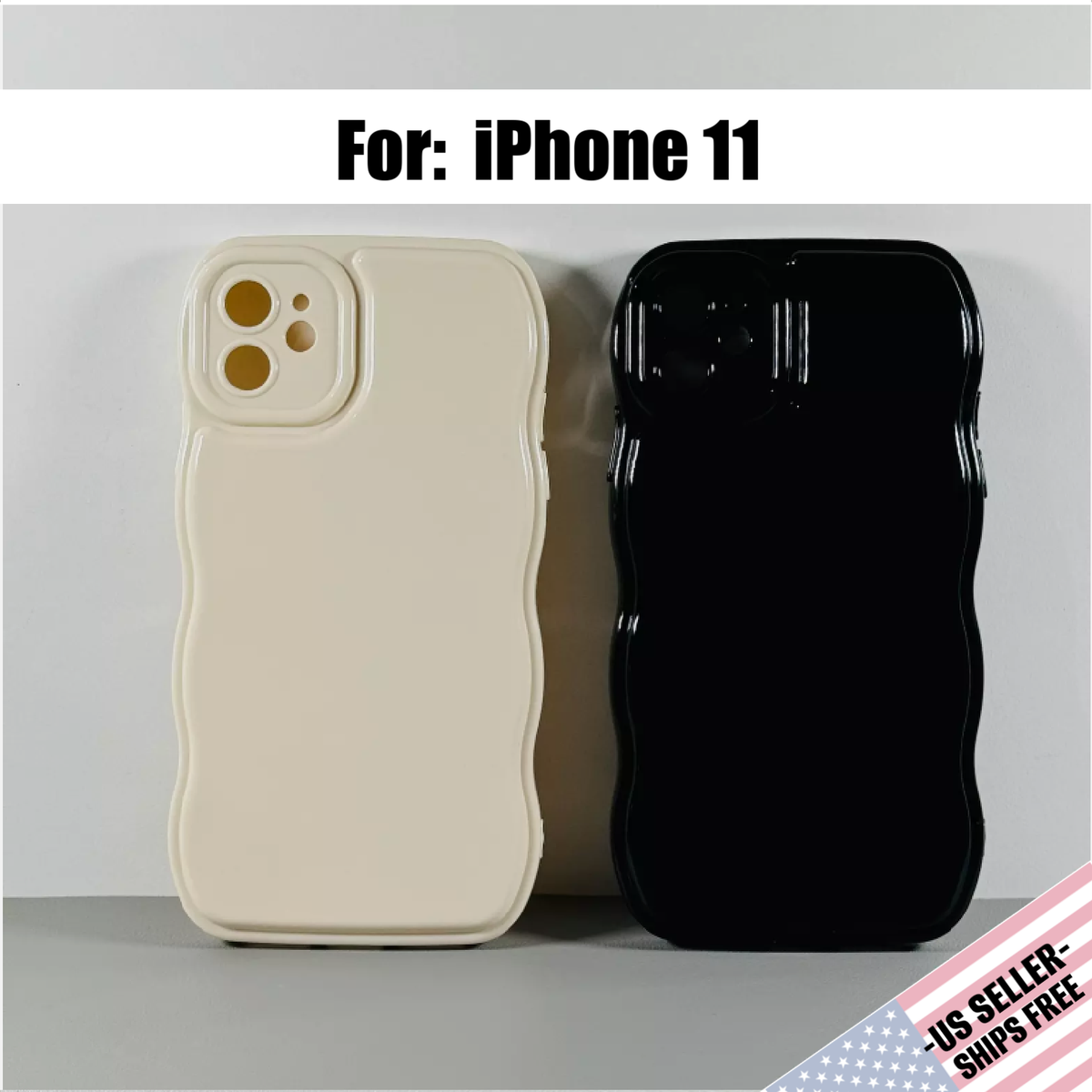 SET OF Cases for iPhone 11: Cosmic Latte Glossy Black Wavy