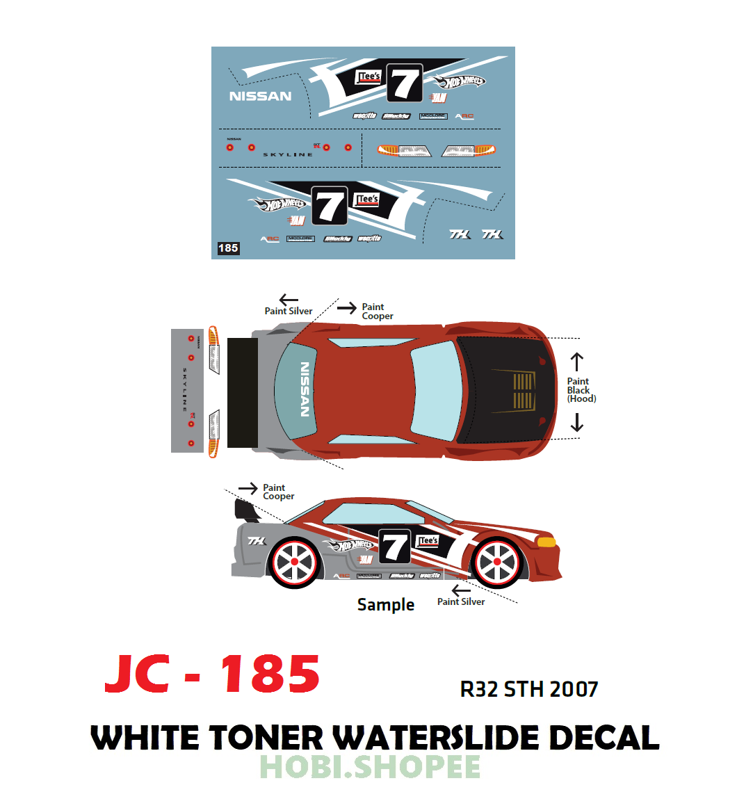 JC-9185 White Toner Waterslide Decals R32 STH 2007 For Custom 1:64
