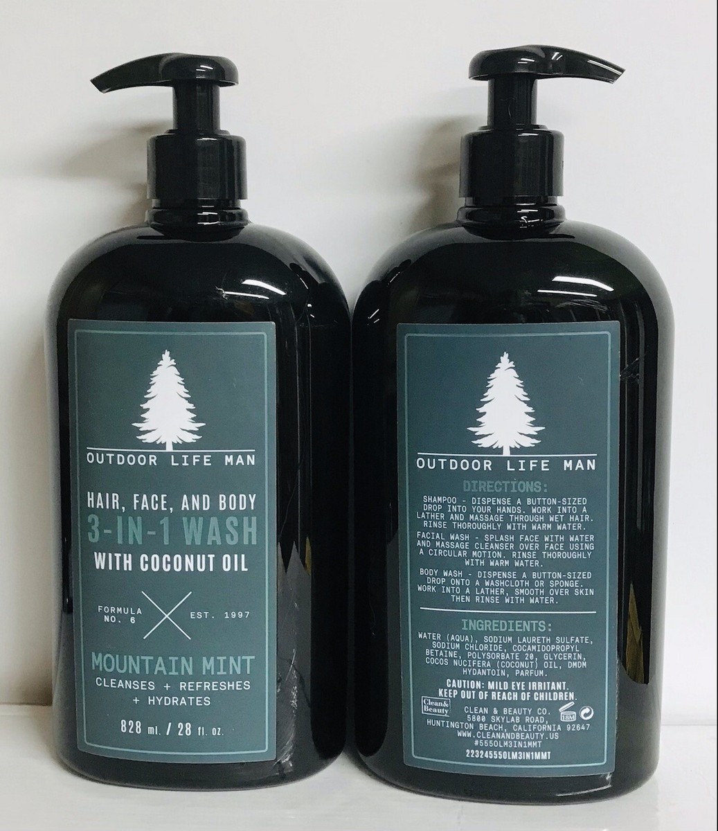 2-Pack Mountain Mint 3-in-1 Men's Wash w/ Coconut Oil 28 fl oz