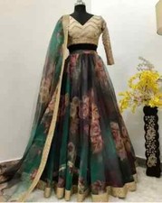 Presenting Organza Fabric Green Lehenga Choli And Dupatta For Festival Wear