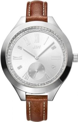 $900 MSRP~JBW Aria Diamond Dial Brown Calfskin Leather Strap Ladies Watch