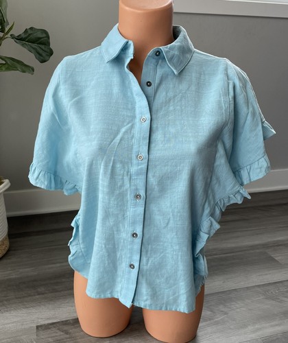 Universal Thread Blue Boxy Button Front 