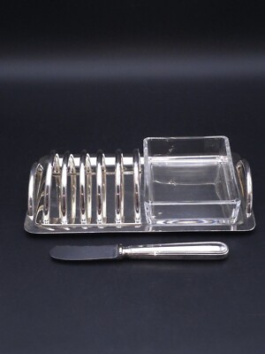 Porte-grilles En Argent Massif Rozet & Fischmeister - Avec Plateau Beurre Verre Et Couteau - Vintage