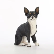 Chihuahua Figurine Hand Painted Collectible Statue Black & White