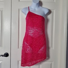 Asos Asyou One Shoulder Lace Mini Dress In Pink Asymmetrical Lined Size 10