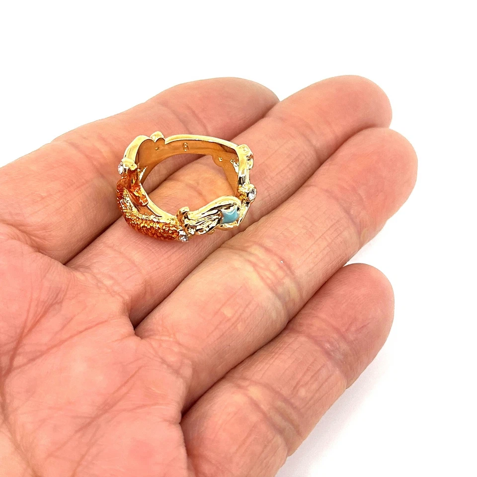 Mermaid Ring Gold Plated Metal Alloy Set With Enamel And Czech Crystals - Image 3 of 4