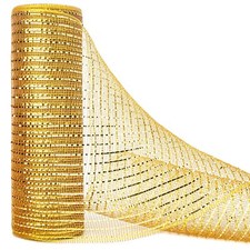 Gold Metallic Mesh Ribbon10 inch x 30 feet10Yard Gold with Gold Wide Foil Chr...