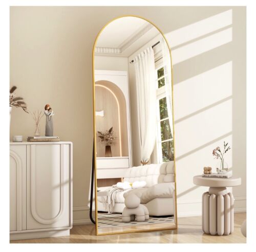 BEAUTYPEAK 64"x21" Full Length Mirror Arched Standing Floor Mirror, Gold - Afbeelding 1 van 5
