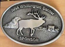 Vintage Silver Tone NRA Whittigton Center Sponsor Elk Oval Belt Buckle