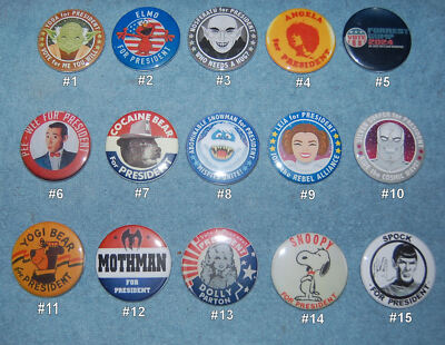 Various ''For President'' Character 2 1/4'' Pinback Buttons, New