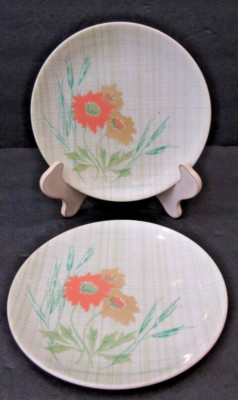 Set of 2 Shik Melmac Melamine 6'' Dessert Bread Salad Plates Floral Pattern 1970s
