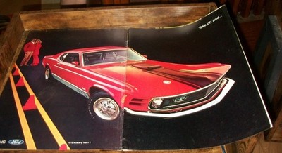 1970 Ford red Mustang Mach mid-size-mag 3-p car ad- hard-to-get complete