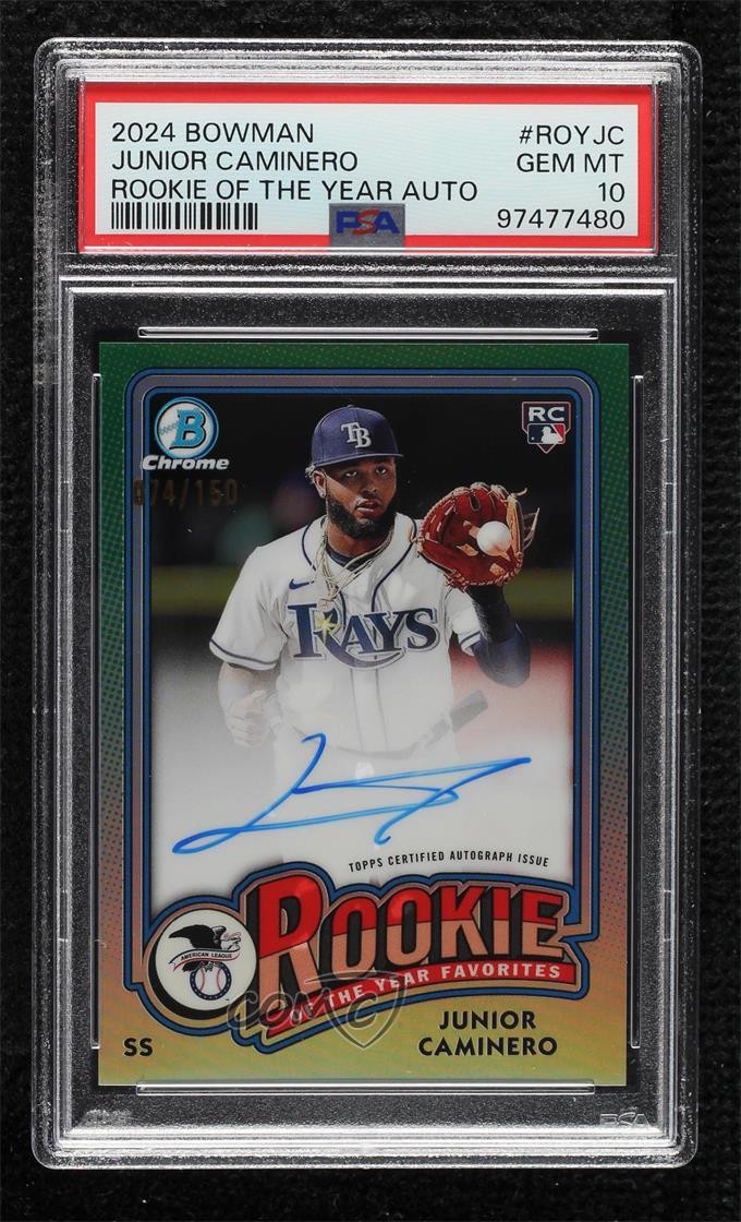 2024 Bowman Rookie of the Year Favorites /150 Junior Caminero PSA 10 Auto RC g6p