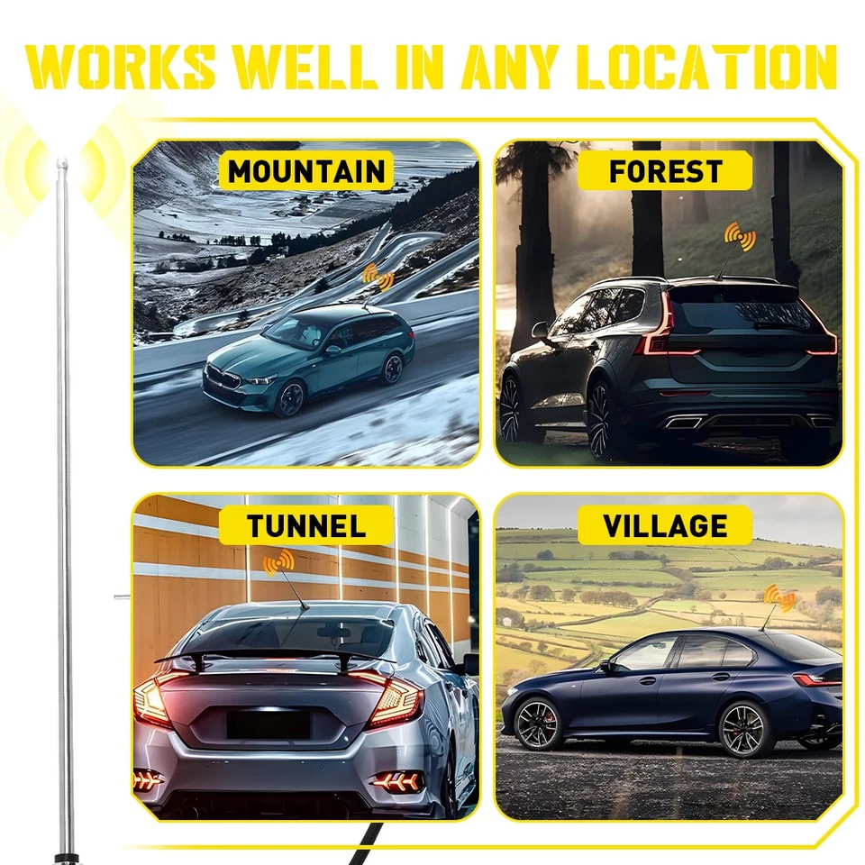 Antena de radio AM/FM de techo flexible retráctil de 3 secciones base redonda universal Foto 3 de 4