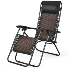 Costway Patio Rattan Zero Gravity Lounge Chair Chaise Folding Recliner Dark Brow