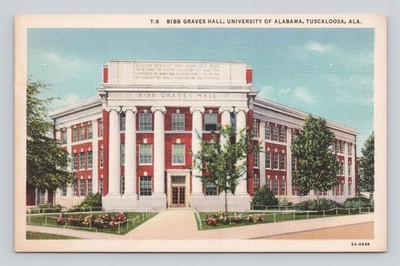 Postcard Bibb Graves Hall, University Of Alabama, Tuscaloosa Alabama