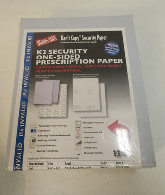 Kan't Kopy Security One-Sided Paper 500 Sheets 8-1/2'' x 11'' Blue 25LB