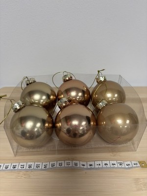 X6 Gold Kupfer Ton Quecksilber Glas Christbaumkugeln Schmuck Vintage