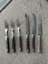 Antique Vintage cutlery Flatware Lot Meriden Keen Kutter Wood Handle Knife Fork