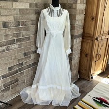 VINTAGE Lace Wedding Dress Size 13 Ivory Prairie Victorian Union USA Made 12C8